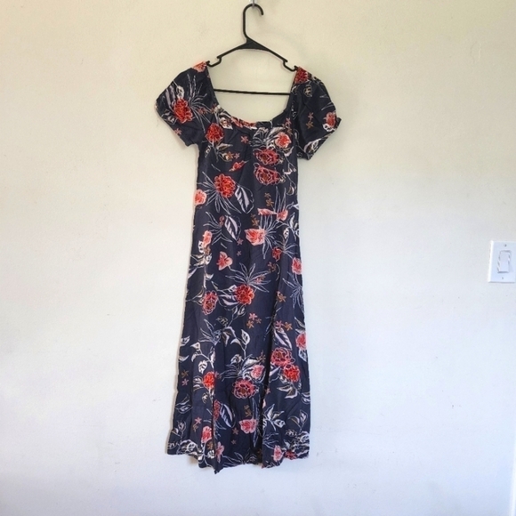 Roxy square sweetheart neckline bright floral print midi dress size Small - Picture 2 of 8